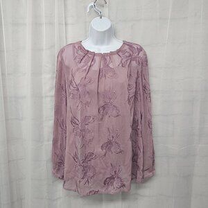 Chico's Lavender Embroidered Floral Blouse Coquette Whimsy 1 (M)